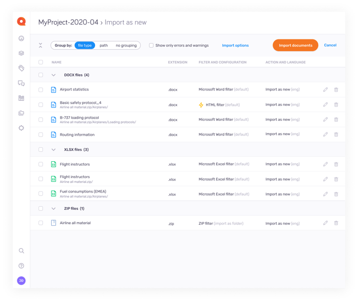 Import - Group by extension