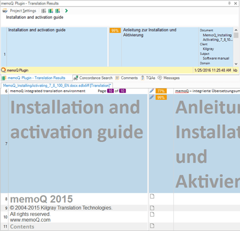 memoQ plugin - Translation Results